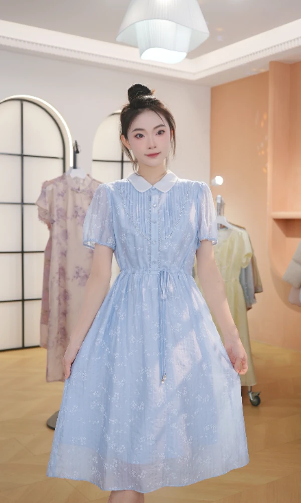 【送运费险】M1626 夏季新款高档洋气新中式收腰显瘦连衣裙女时尚