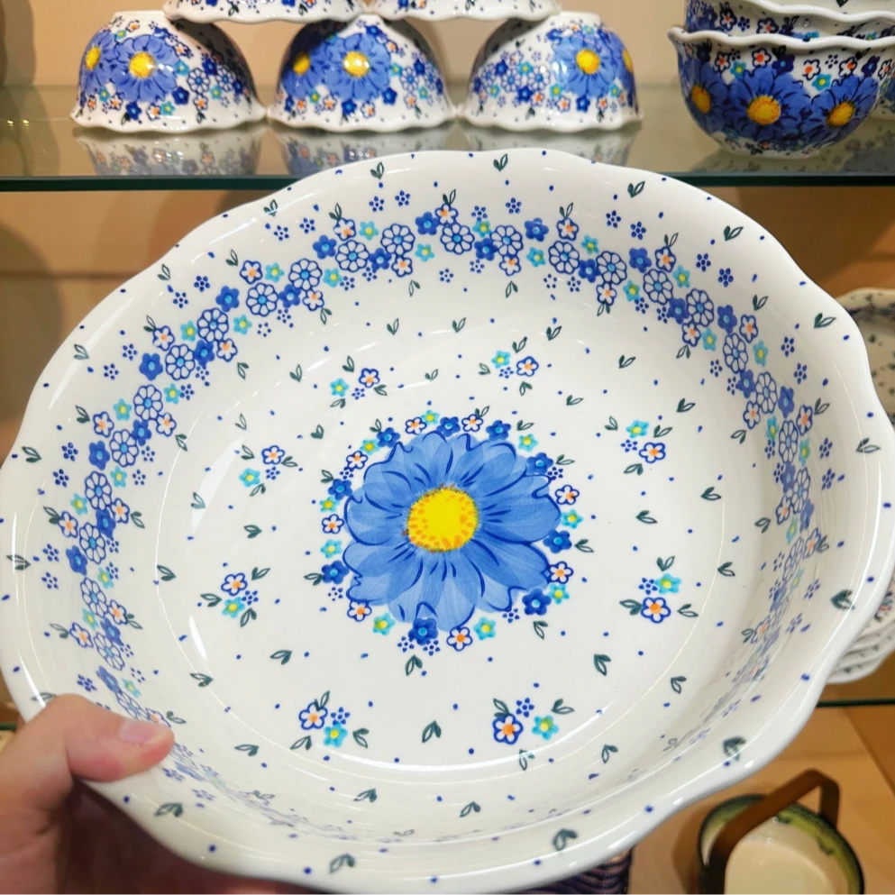 新疆包邮【勿忘我】家用釉下彩陶瓷12英寸花边和面盆