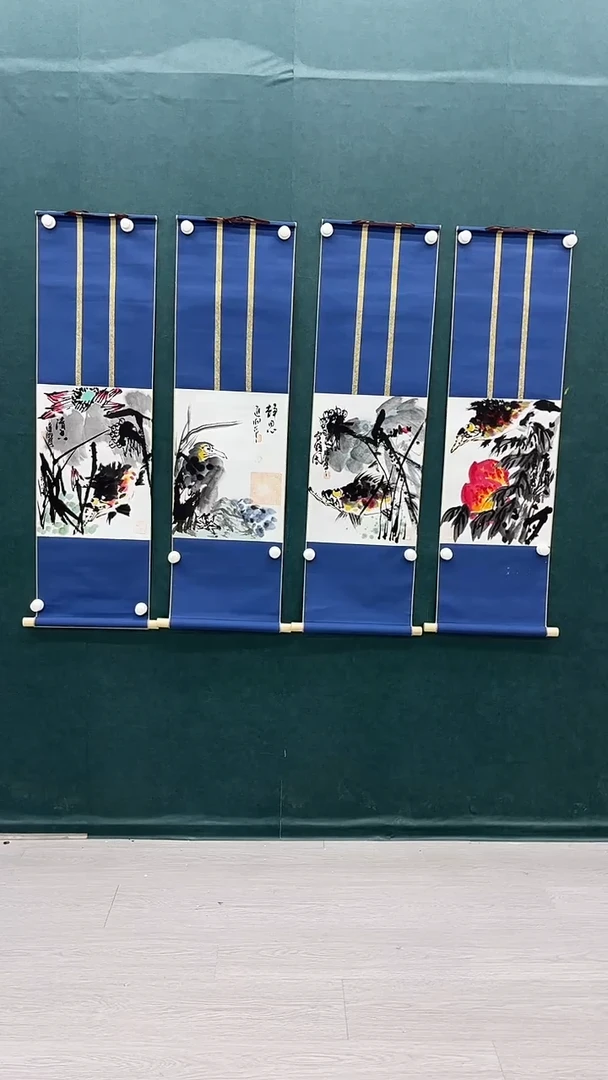 国画李进潮-四条屏-花鸟轴