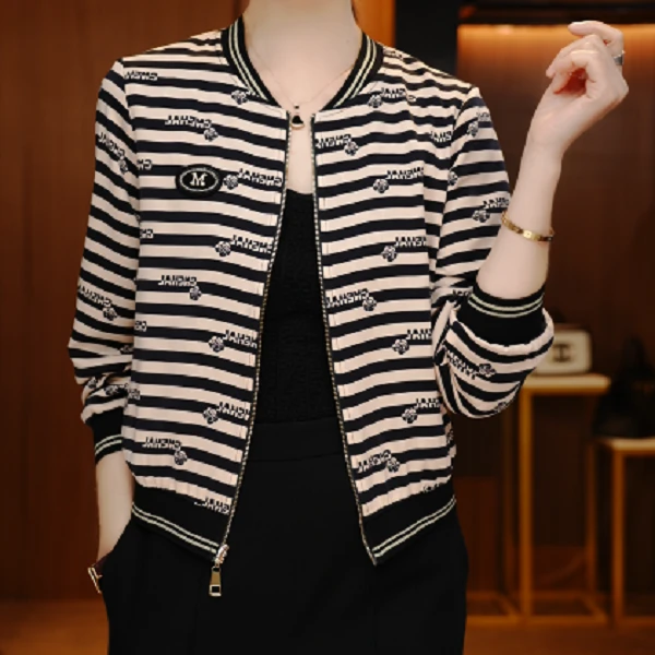 条纹映花-新款印花气质上衣外套百搭显瘦时尚舒适显气质俩面穿