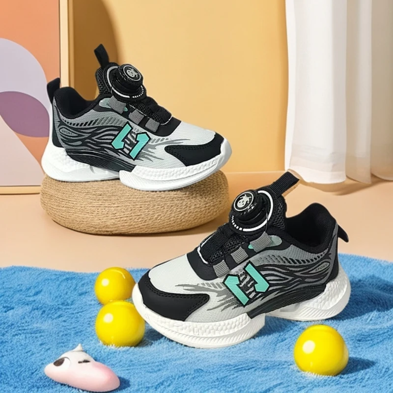 【0619】春秋儿童运动鞋旋钮网面跑步鞋校园双网面透气舒适轻底鞋A