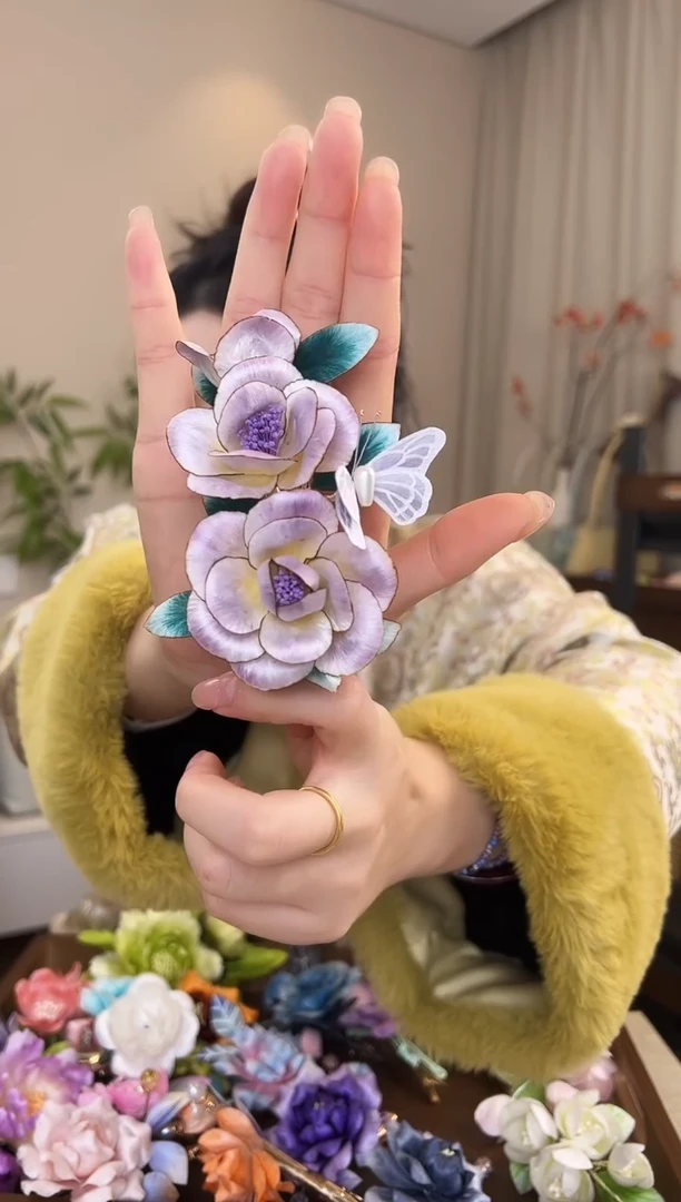 刺绣峰****宝浅紫色玫瑰花边夹