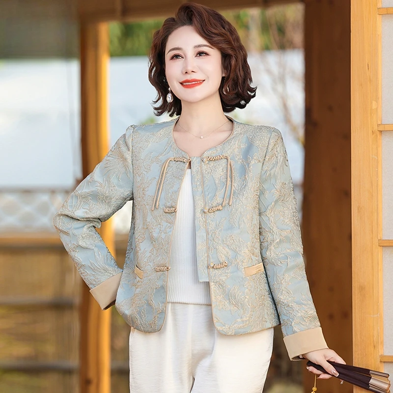 小个子妈妈春装外套2025新款洋气大码中老年女春秋新中式国风上衣