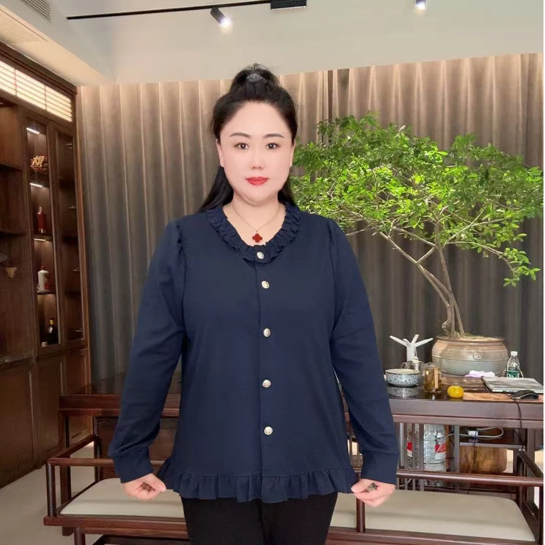 2025大码女装秋季新品法式长袖花边时尚减龄衬衫