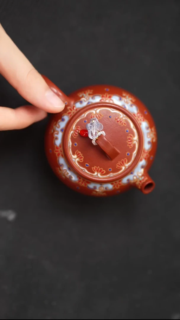 茶壶紫砂朱泥珐琅彩炮嘴