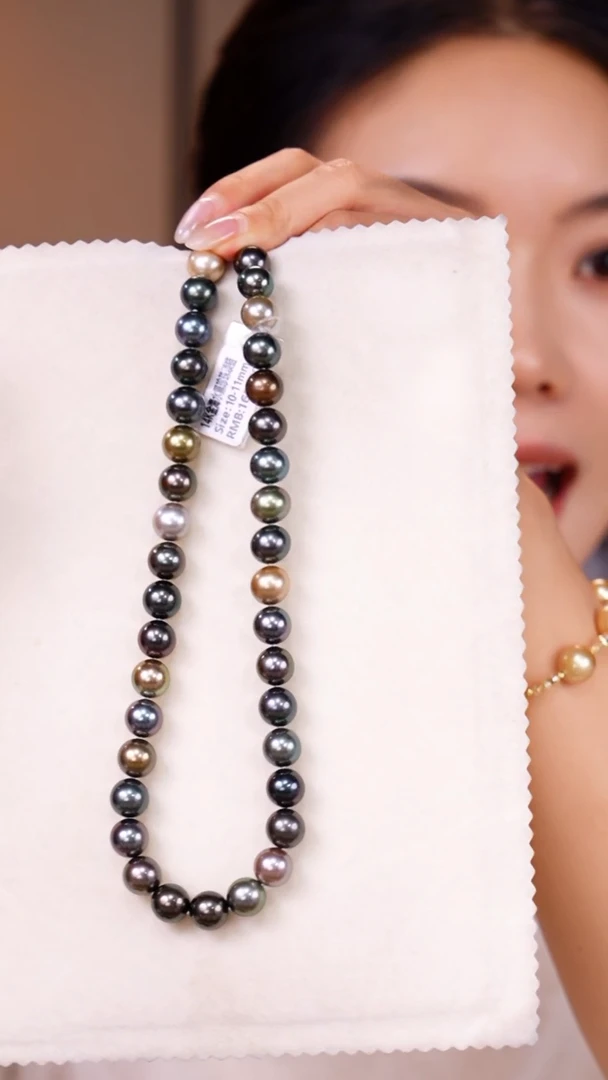 14K金镶嵌海水珍珠项链大溪地10-11mm