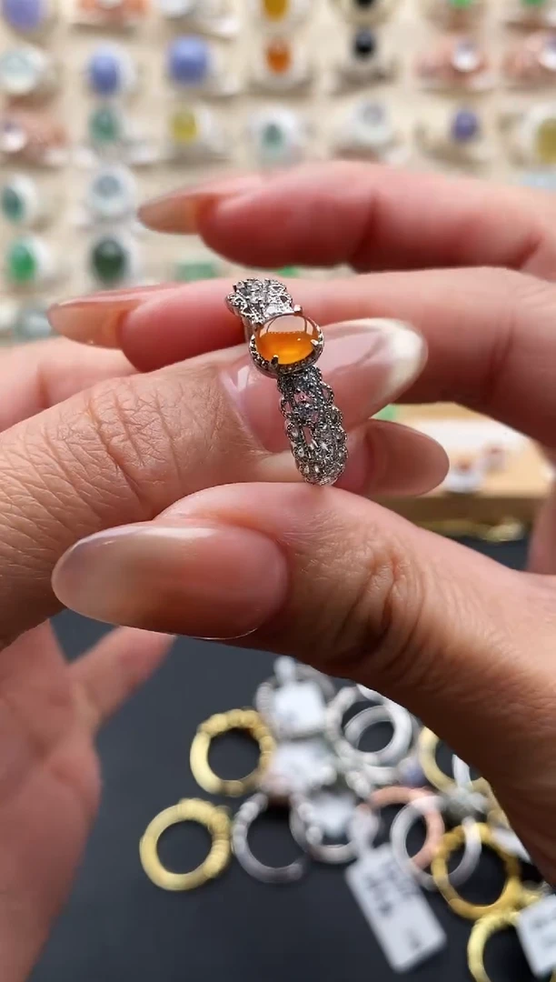 银S925镶嵌戒指翡翠缅甸天然A货翡翠1 4-10