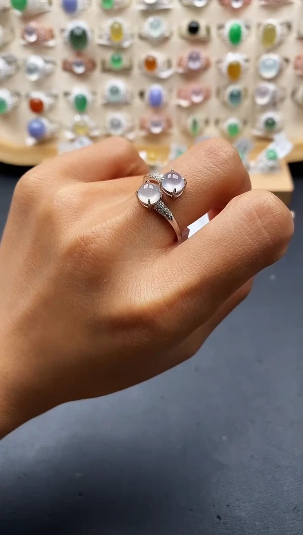 银S925镶嵌戒指翡翠缅甸天然A货翡翠2 3-5