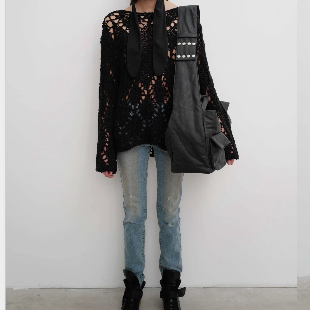 OPEN YY慵懒风镂空针织毛衣