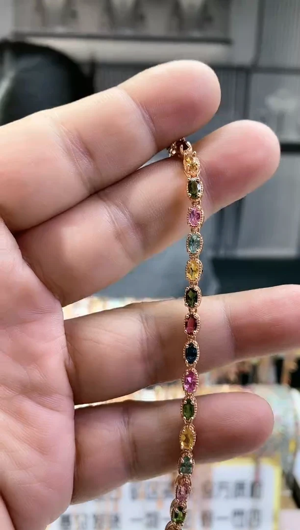 银S925镶嵌手链碧玺1615661566565