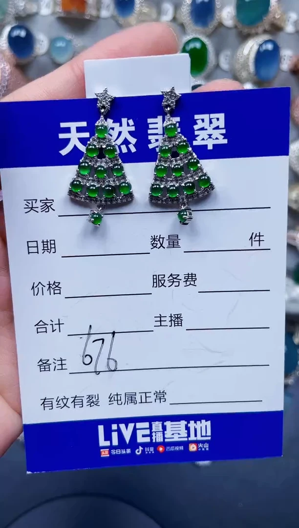 银S925镶嵌翡翠耳饰676