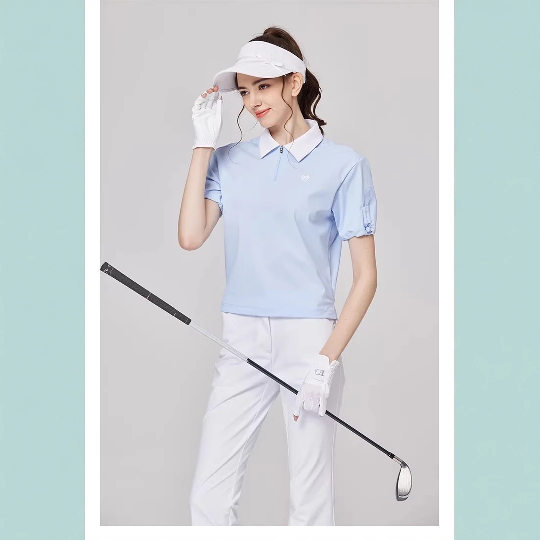 春夏新款高尔夫服装女短袖T恤翻领显瘦女士运动上衣百搭时尚球衣