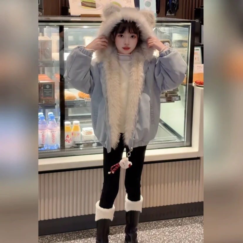 2025秋冬百搭时髦亲子双面穿猫咪皮毛过冬外套