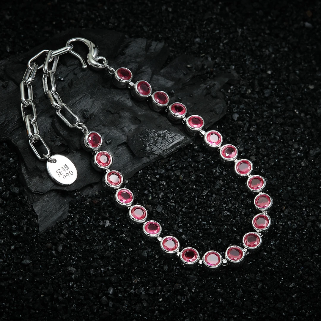 足银手链 足银990红色石头手链 气质潮流 手围可调 （SL9790）