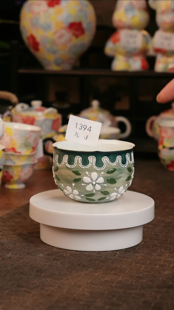 九寻景德镇手工手绘珐华彩茶杯1394