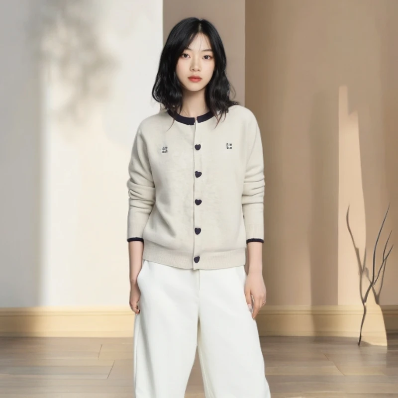 拼接圆领长袖针织开衫2025春季新款宽松休闲时尚百搭气质洋气毛衣