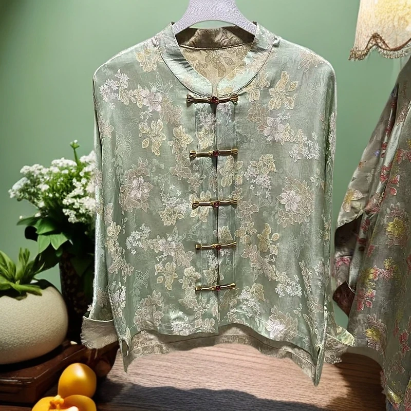 【一口价】中式国风复古提花盘扣立领长袖外套女士新中式时尚网红02