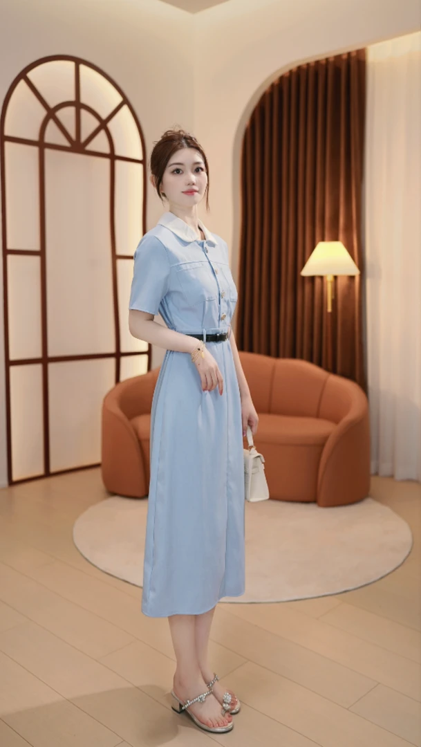 【小舞】送皮带2025高级感小众连衣裙小香风蓝色收腰裙子LA50620042