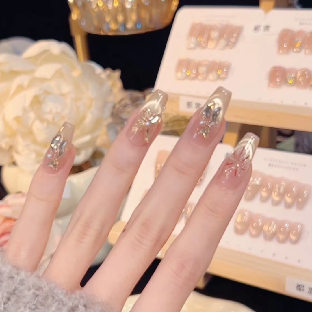【钻透烟花】纯手工穿戴甲美甲贴片可拆卸指甲贴片10片装（7）