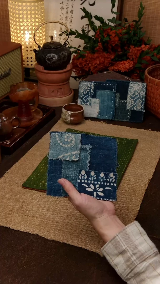 A*喧Cici手作刺子绣柿染壶垫杯垫-602