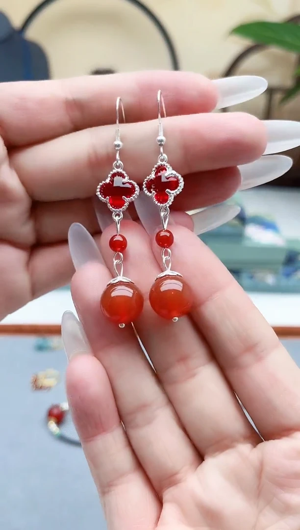 玛瑙/玉髓耳饰银S925镶嵌030