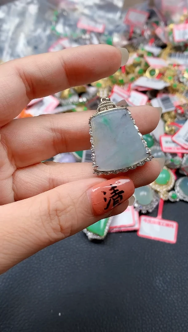 银S925镶嵌戒指翡翠天然A货缅甸翡翠