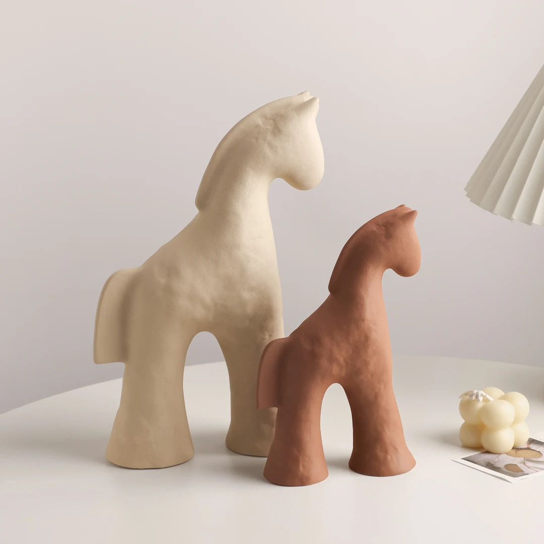 贝汉美侘寂风小众艺术陶瓷马摆件客厅电视柜玄关装饰品乔迁礼物