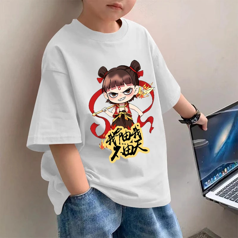 哪吒男童纯棉圆领短袖T恤重磅夏季宽松上衣时尚休闲儿童国潮流