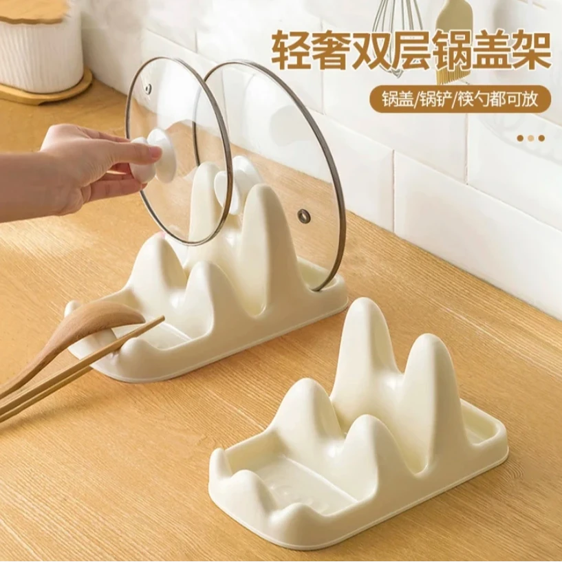 多功能创意双层厨房锅盖架台面锅盖菜板收纳锅铲汤勺筷子置物架