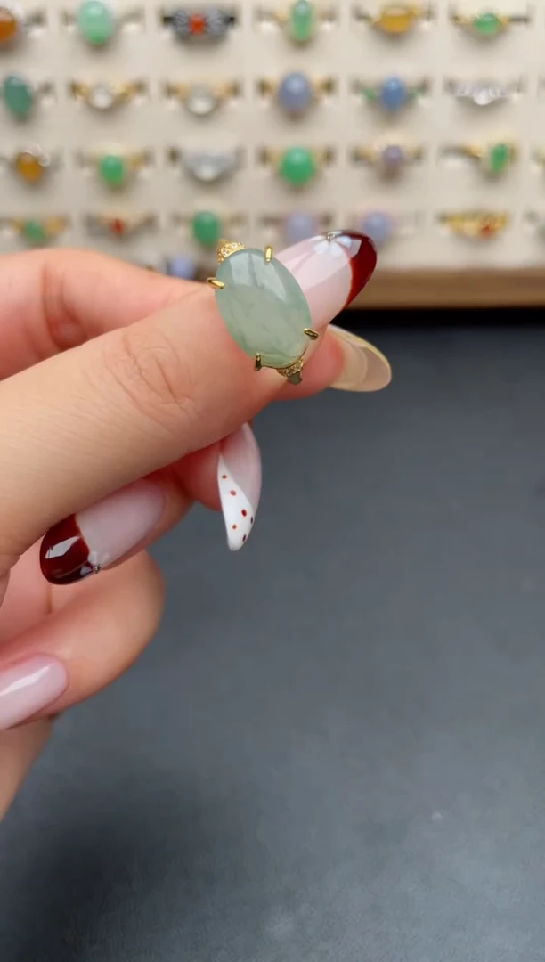 银S925镶嵌戒指翡翠一物一证一礼盒