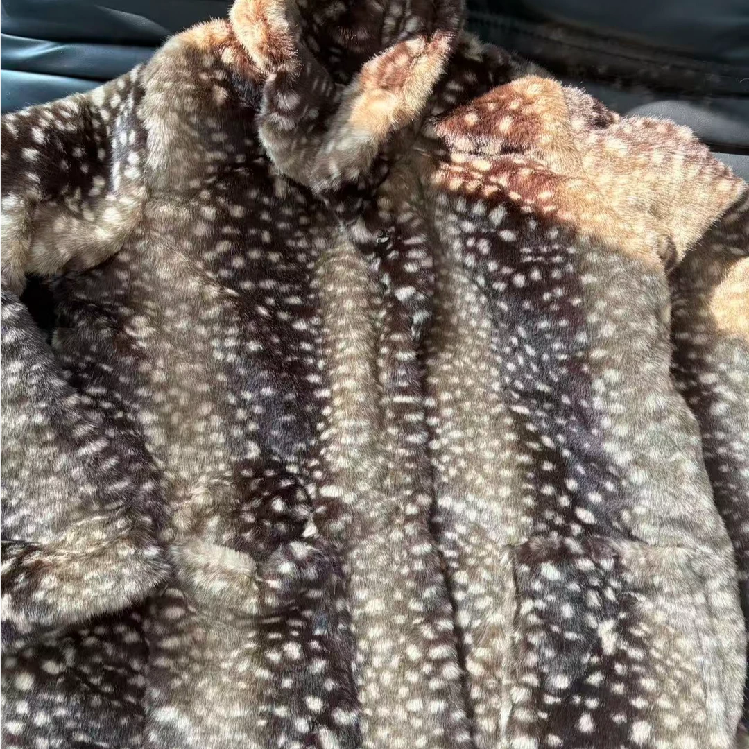 人造皮草 渐变棕雪豹纹外套（017）