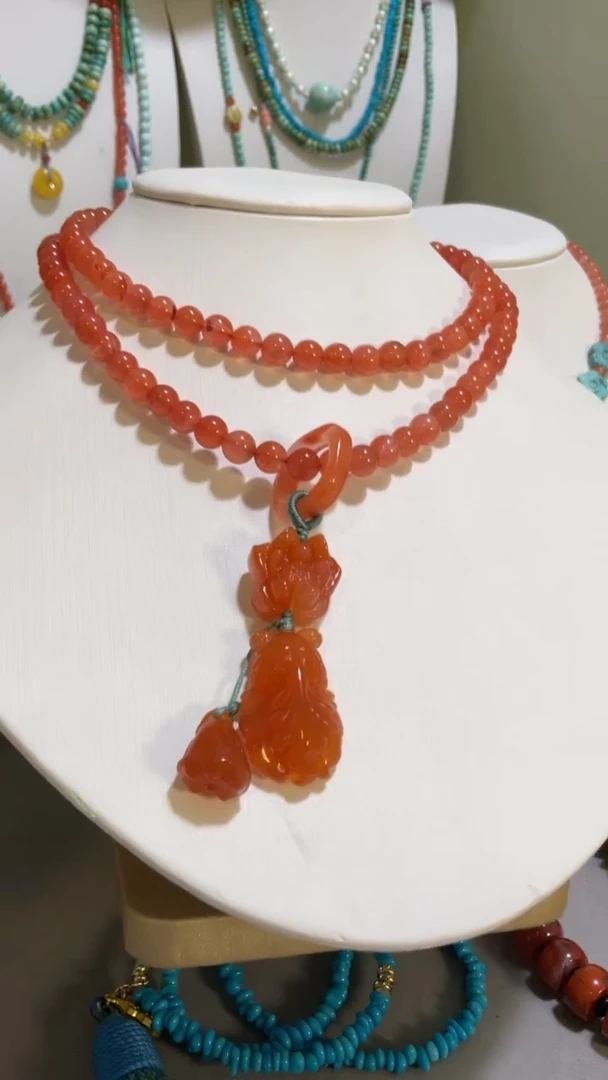 未镶嵌绿松石珠宝奇石6.8mm108多圈毛衣链