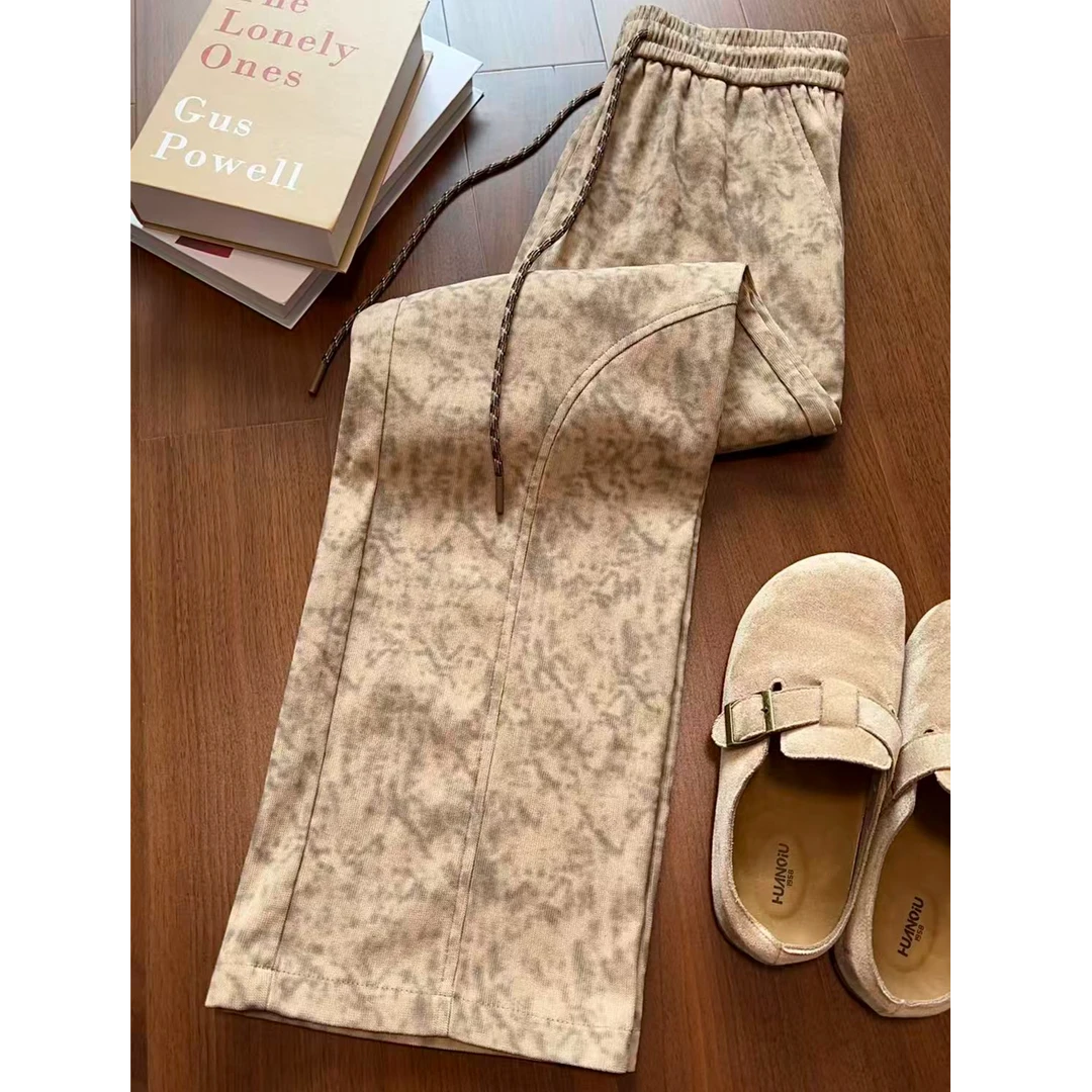 日系复古斜切裤子男女同款秋冬季新品直筒宽松百搭暗纹理休闲裤