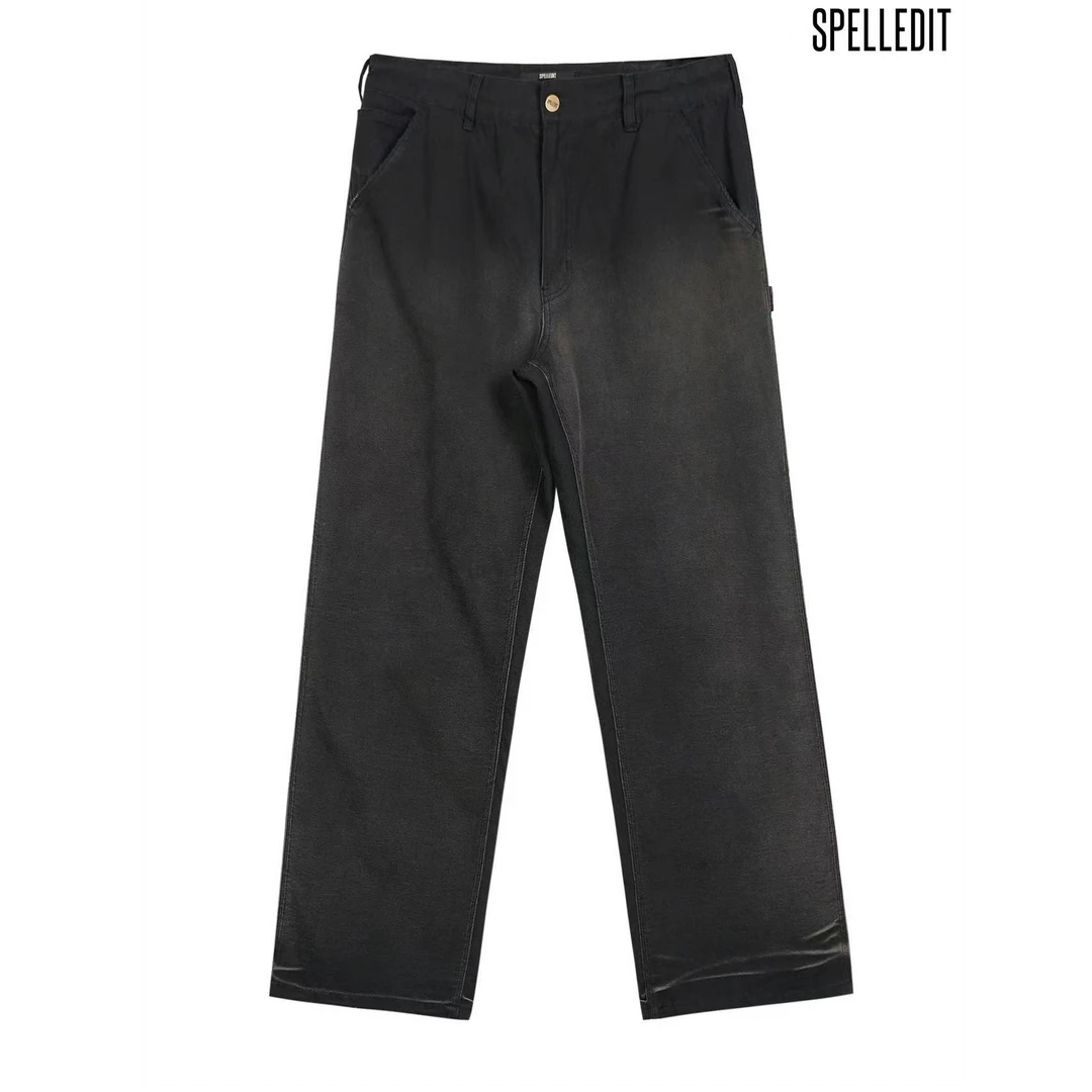 SPELLEDIT复古牛津高腰工装牛仔裤/NO退换