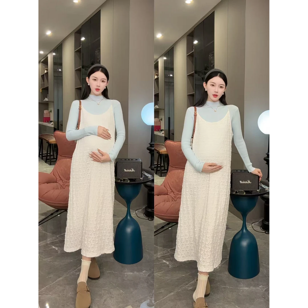 2025爆款洋气秋季时尚孕妇装法式减龄甜美蕾丝吊带裙打底长袖上衣