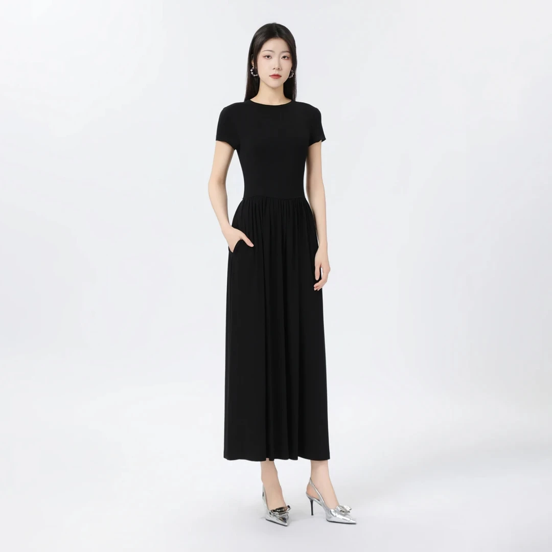 GIRDEAR/哥弟真的好中长裙短袖连衣裙850001春夏赫本长款通勤盛夏