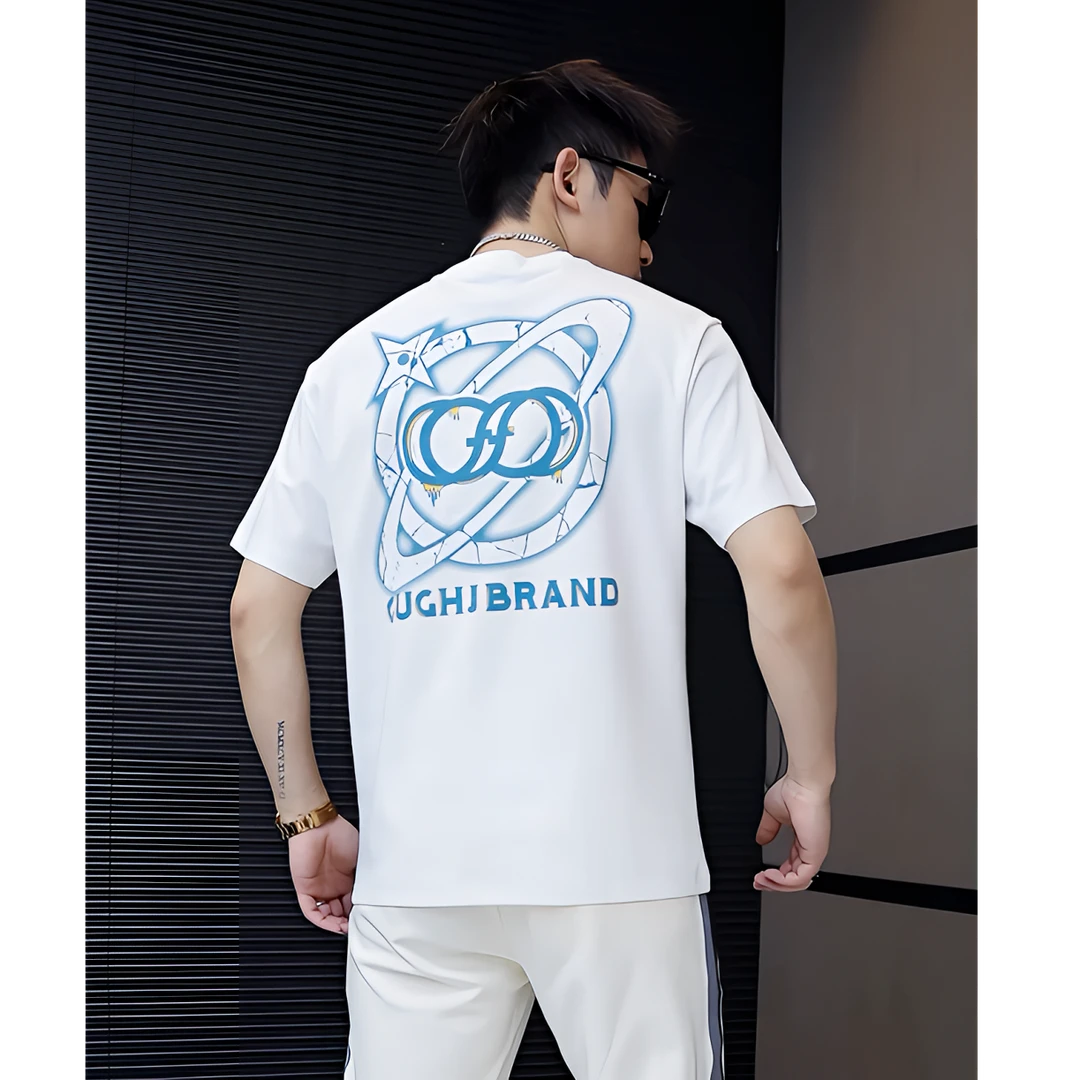 2025夏季男士新款印花休闲圆领潮流时尚宽松短袖t恤潮牌百搭半袖