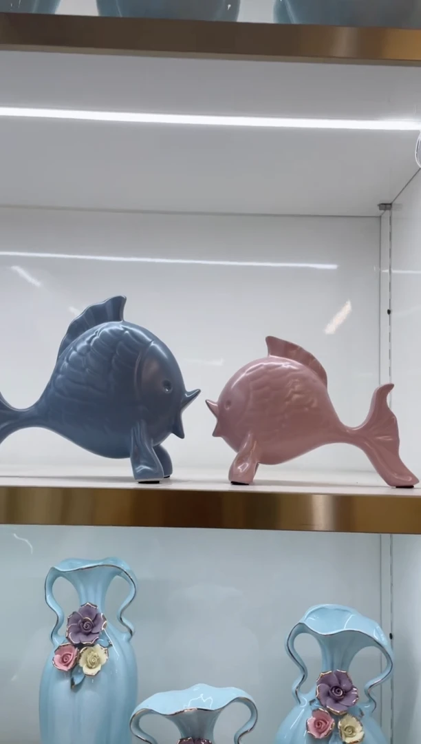 陶瓷粉蓝鱼（一对）
