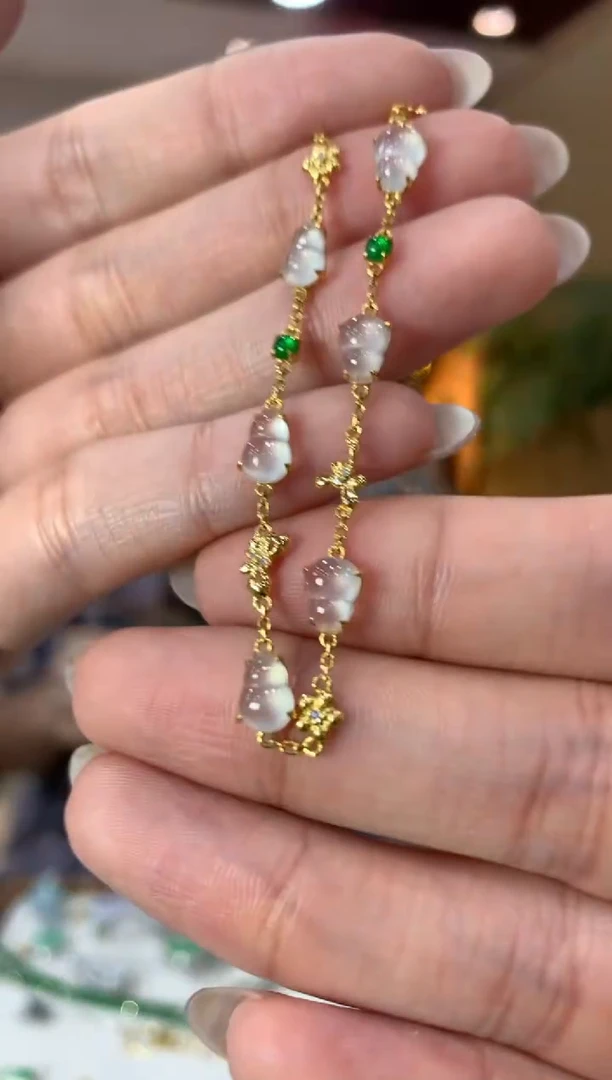 手链翡翠18K金镶嵌葫芦手链