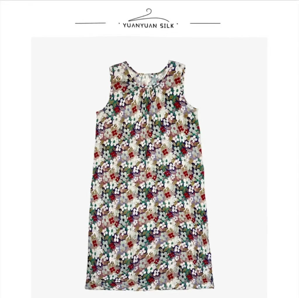 Y   100%桑蚕丝舒适无袖宽松休闲夏季气质时尚印花背心裙d50