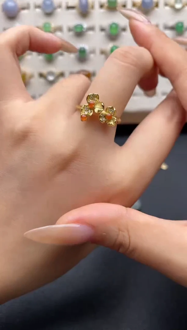 银S925镶嵌戒指翡翠一物一证一礼盒2