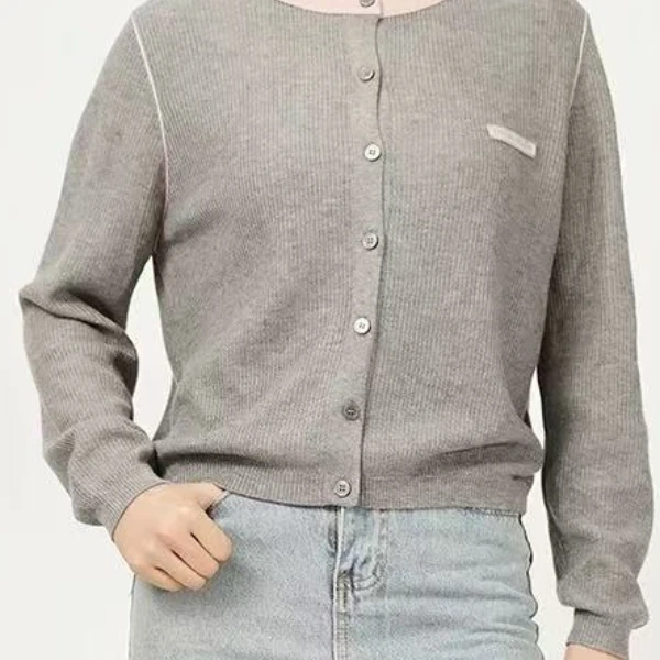 百搭圆领拼色韩版单排扣上衣针织衫开衫外套女