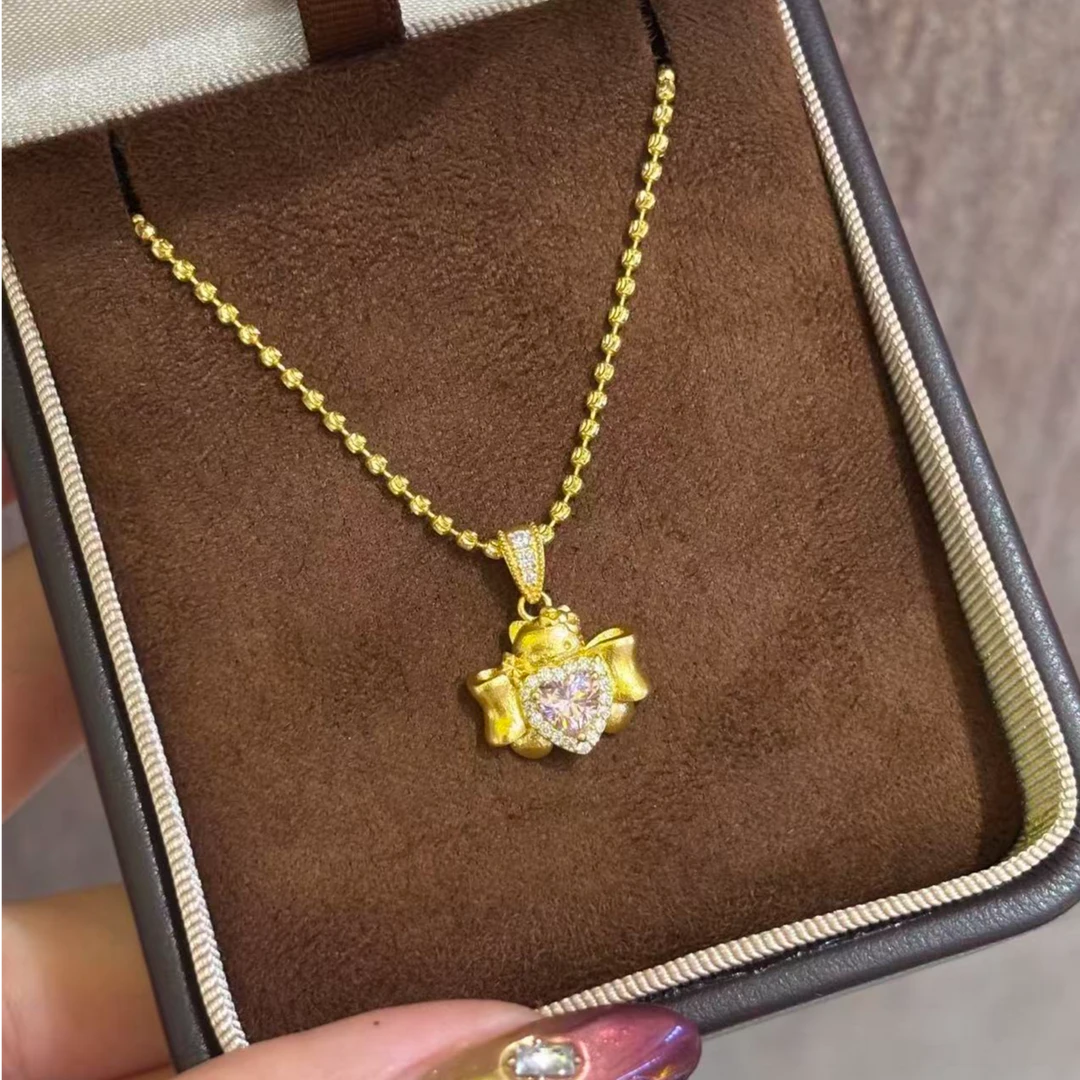 【伟新源】足金999  镶嵌工艺 粉猫咪蝴蝶结3.6克（不含链）附加180