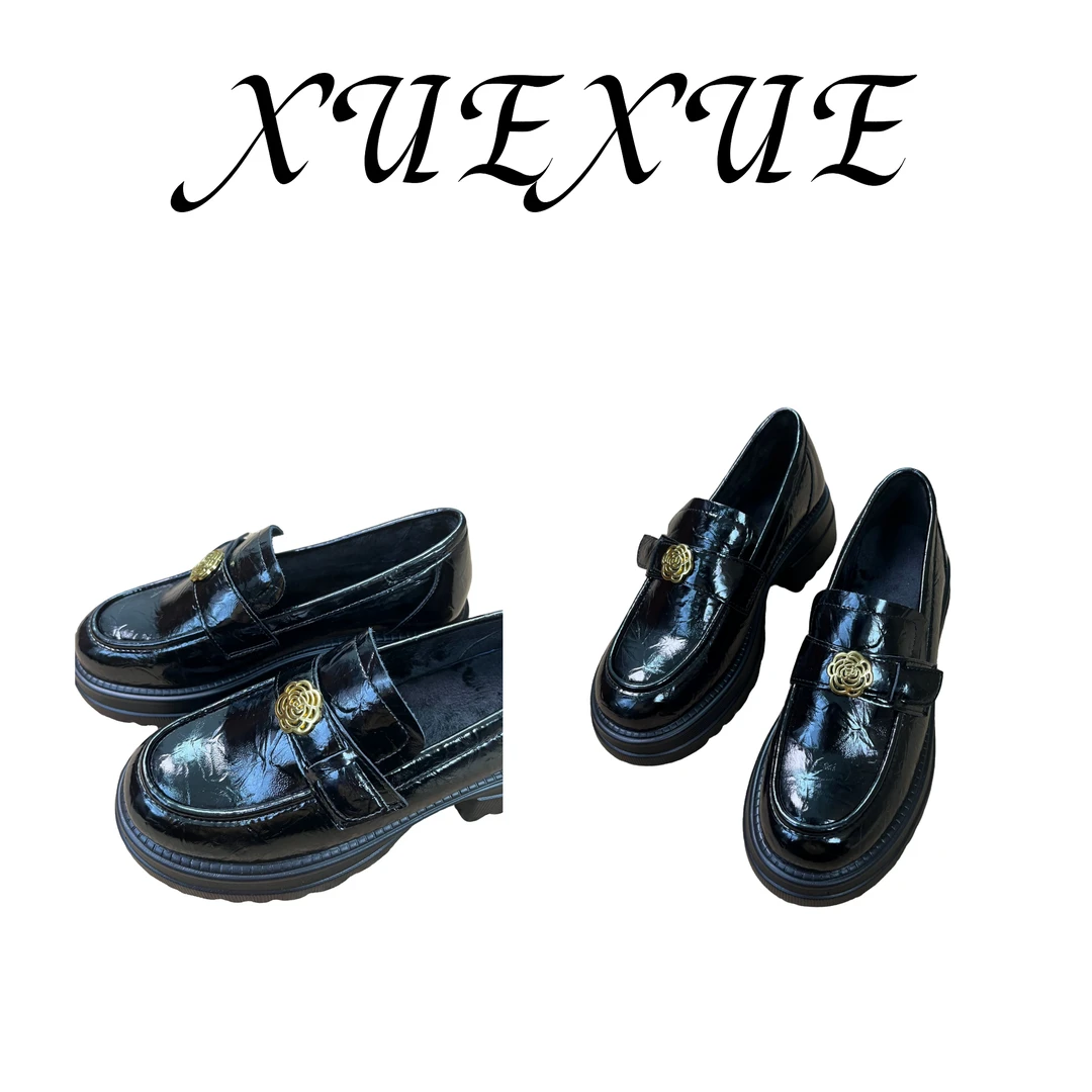 【XUEXUE】真皮复古平底鞋乐福鞋女2025新款英伦百搭黑色小皮鞋单鞋