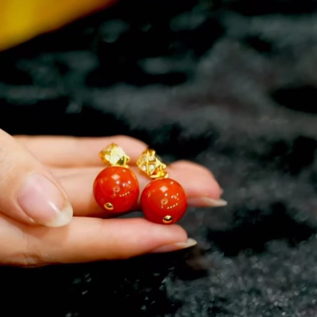 【逍遥】南红玛瑙圆珠耳饰*YYNH/200225JM/多样性发/1对