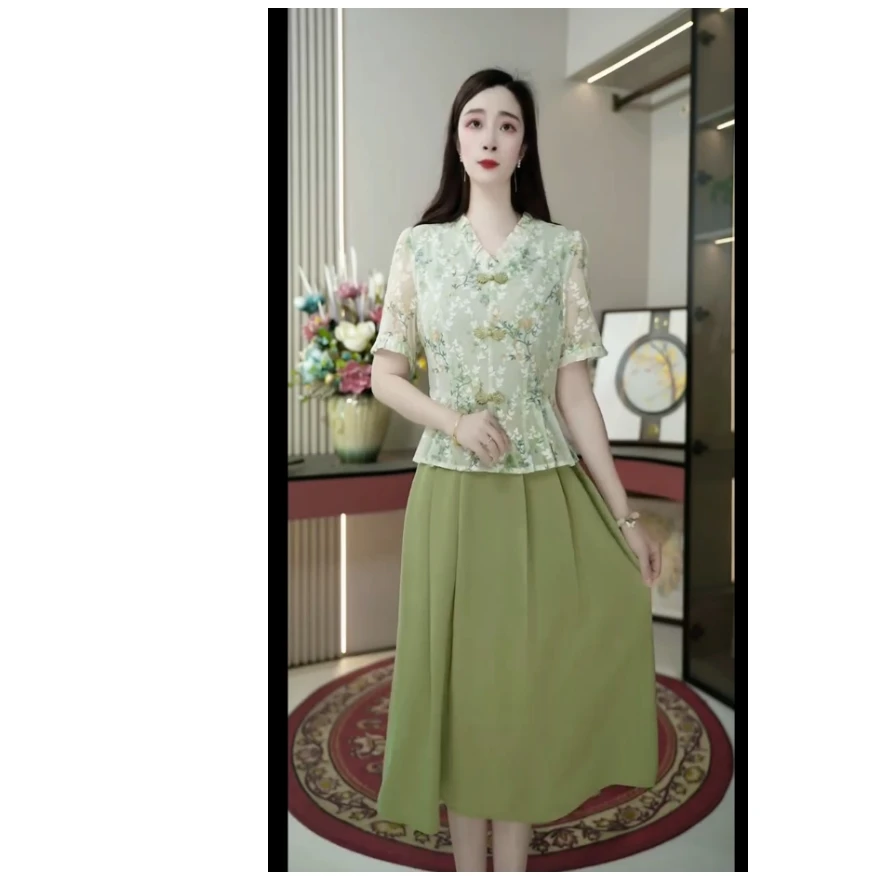 2533-夏新款显瘦短袖连衣裙时尚洋气减龄遮肉中式气质中长款A字裙