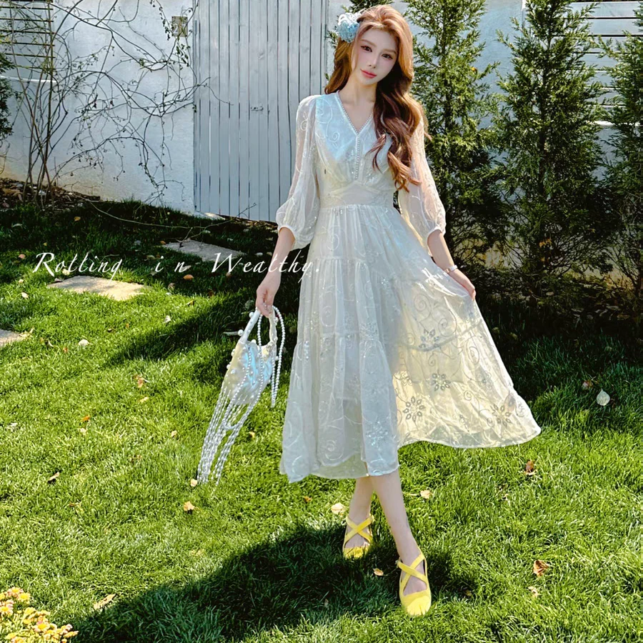 CMYG 8859 高端甜美减龄连衣裙女长裙2025爆款收腰遮肚