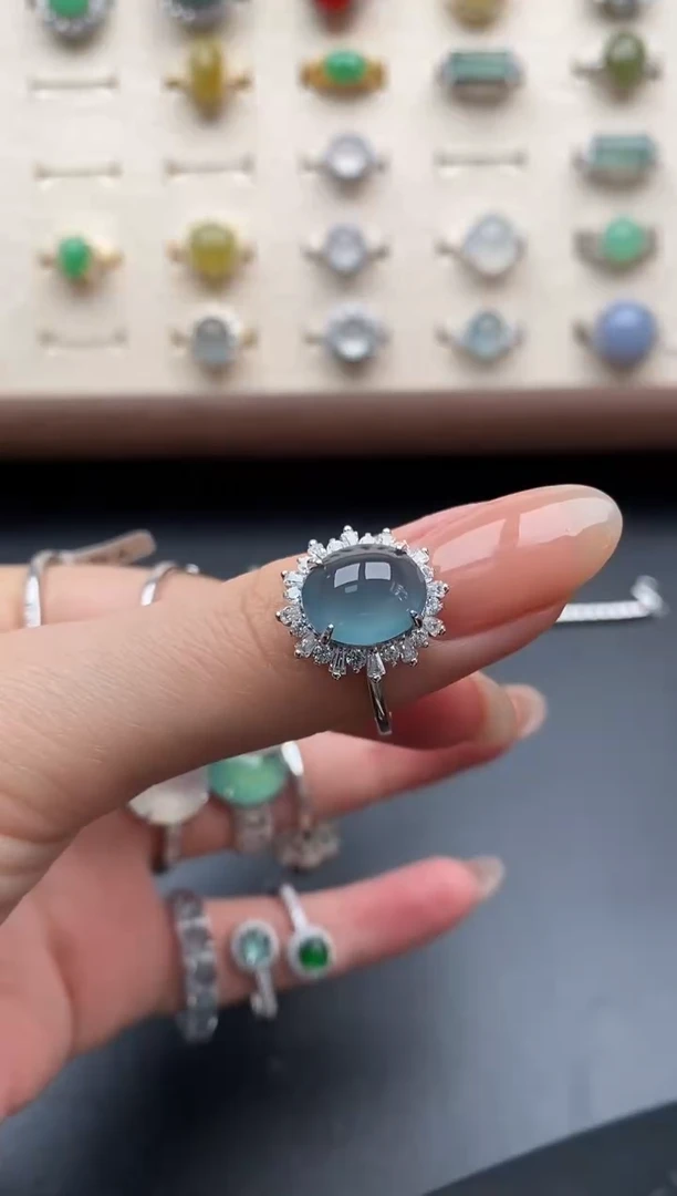 银S925镶嵌戒指翡翠一物一证一礼盒