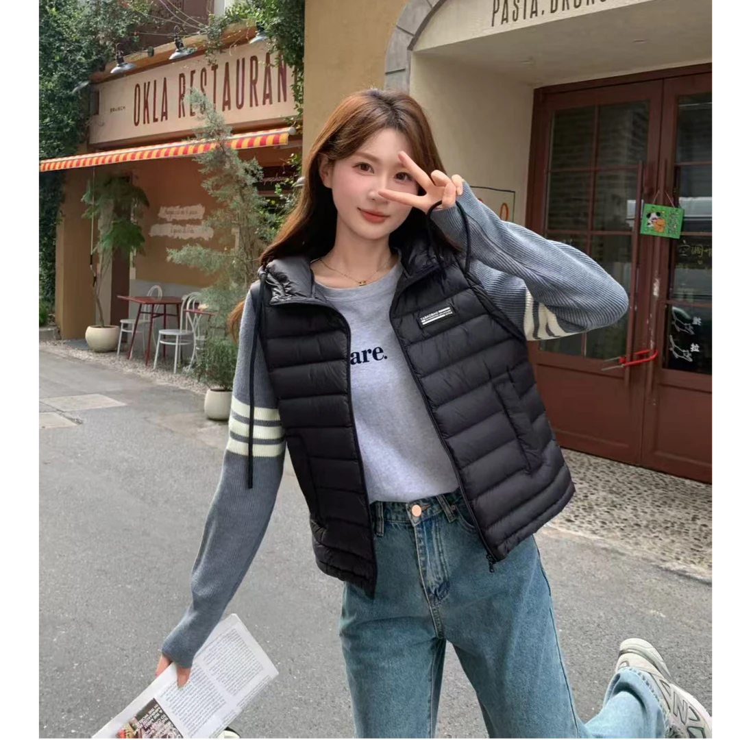 【鸭宝宝】新款羽绒服女短款连帽保暖针织袖宽松女士羽绒服潮25517