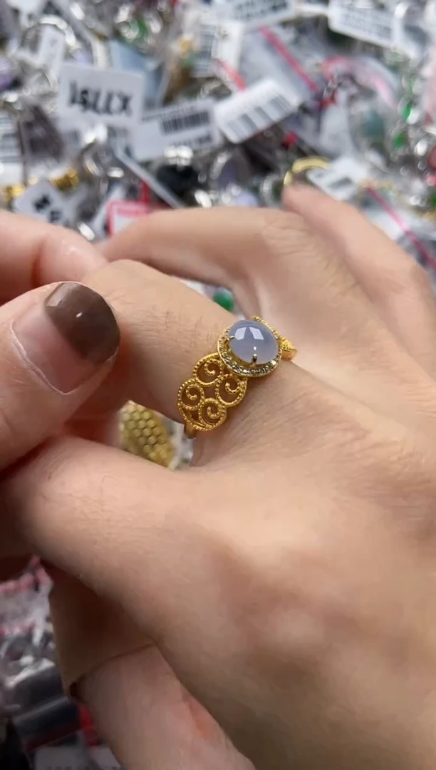 银S925镶嵌戒指翡翠樱***莲11111----6